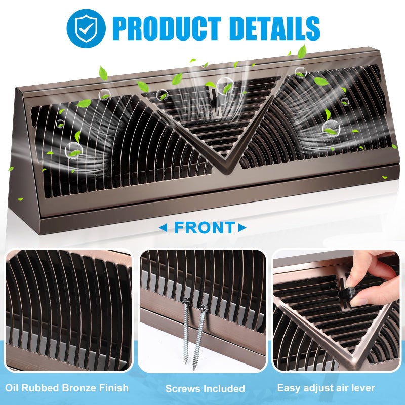 Yaocom 4 Pack 15 Inch Baseboard Register Duct Opening Size Vent Covers for Home Floor Wall Baseboard Air Vent Covers Supply Floor Baseboard Diffuser, Oil Rubbed Bronze - Image 3